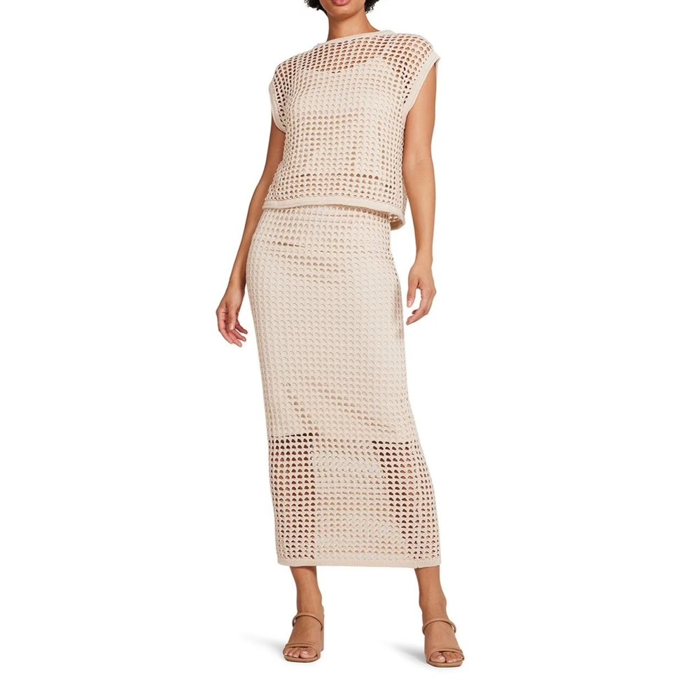 Steve Madden Womens Interior Lining Elastic Waist Crochet Skirt Beige Size M - Picture 3 of 7